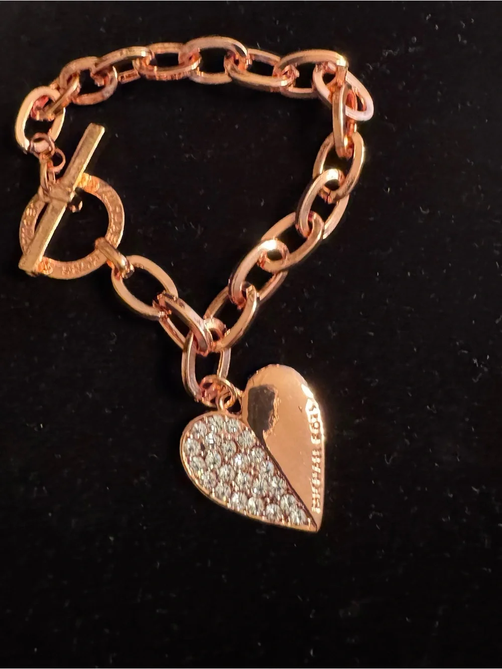 Michael Kors Rose Gold Heart Charm Bracelet with Crystal Pavé Accent
